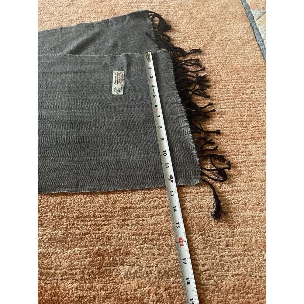 Cashmere Feel Italy Design Scarf Gray Herringbone Fringed 58”x12.5” Unisex